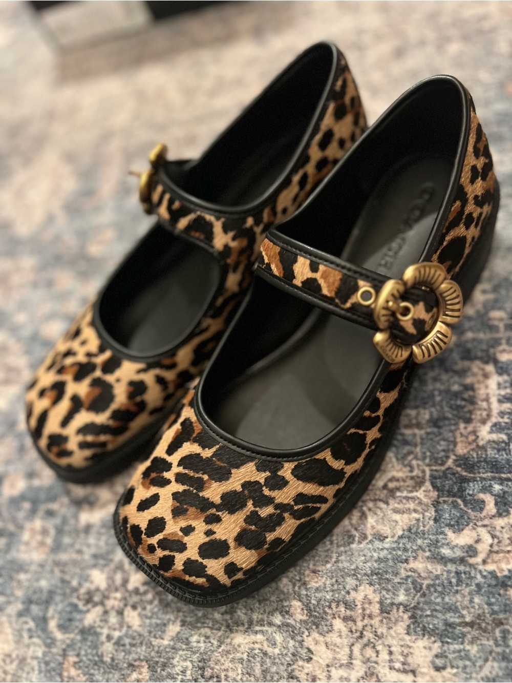 Coach Leopard Print Mary Jane Shoes with Gold Buckle - NWT and box
